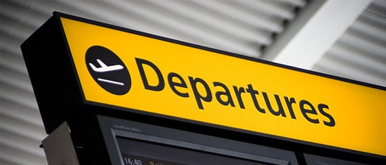 Airport departures board for air travel connections and layovers