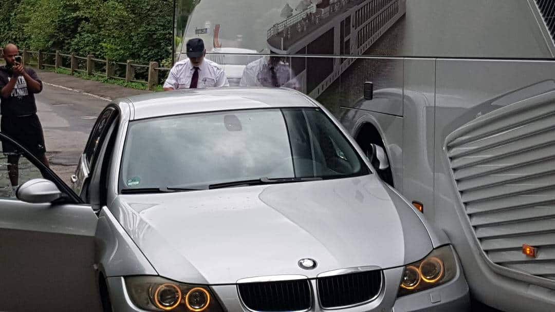 BMW argues with a bus