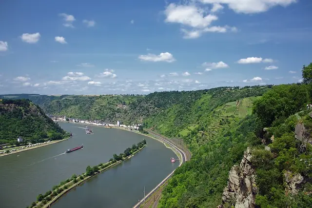 Scenic Rhine River landscape in Germany