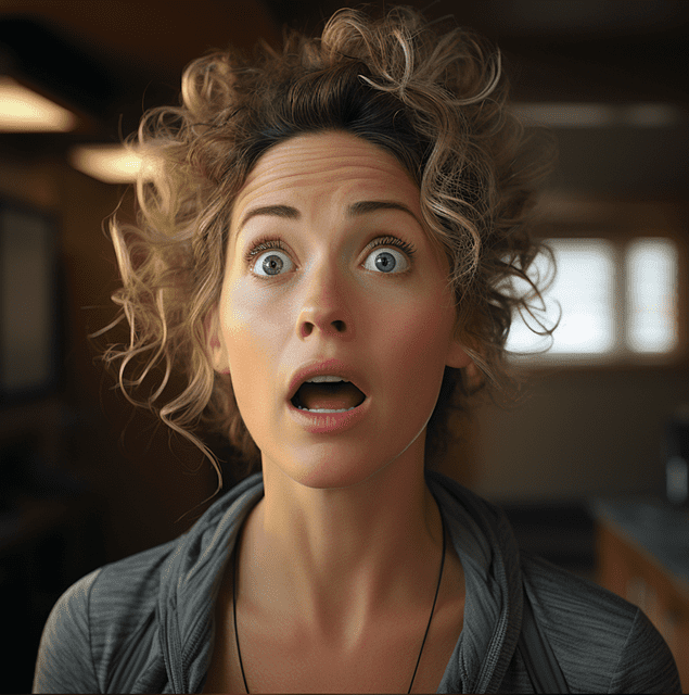 A woman looking totally shocked at what she sees