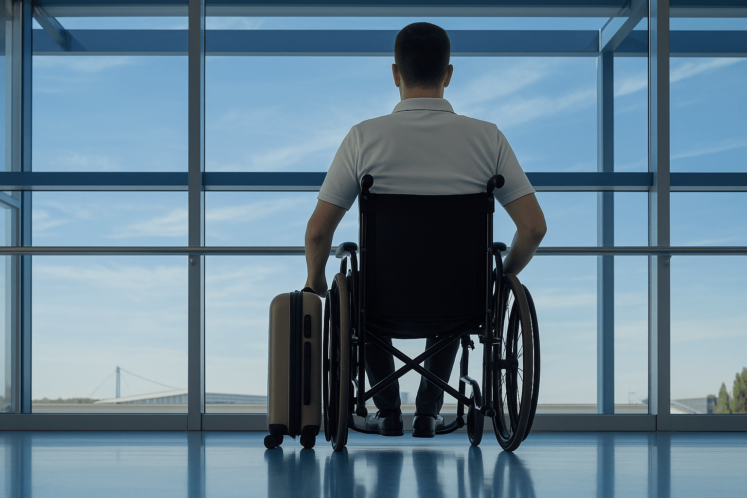 Man in wheelchair at the airport