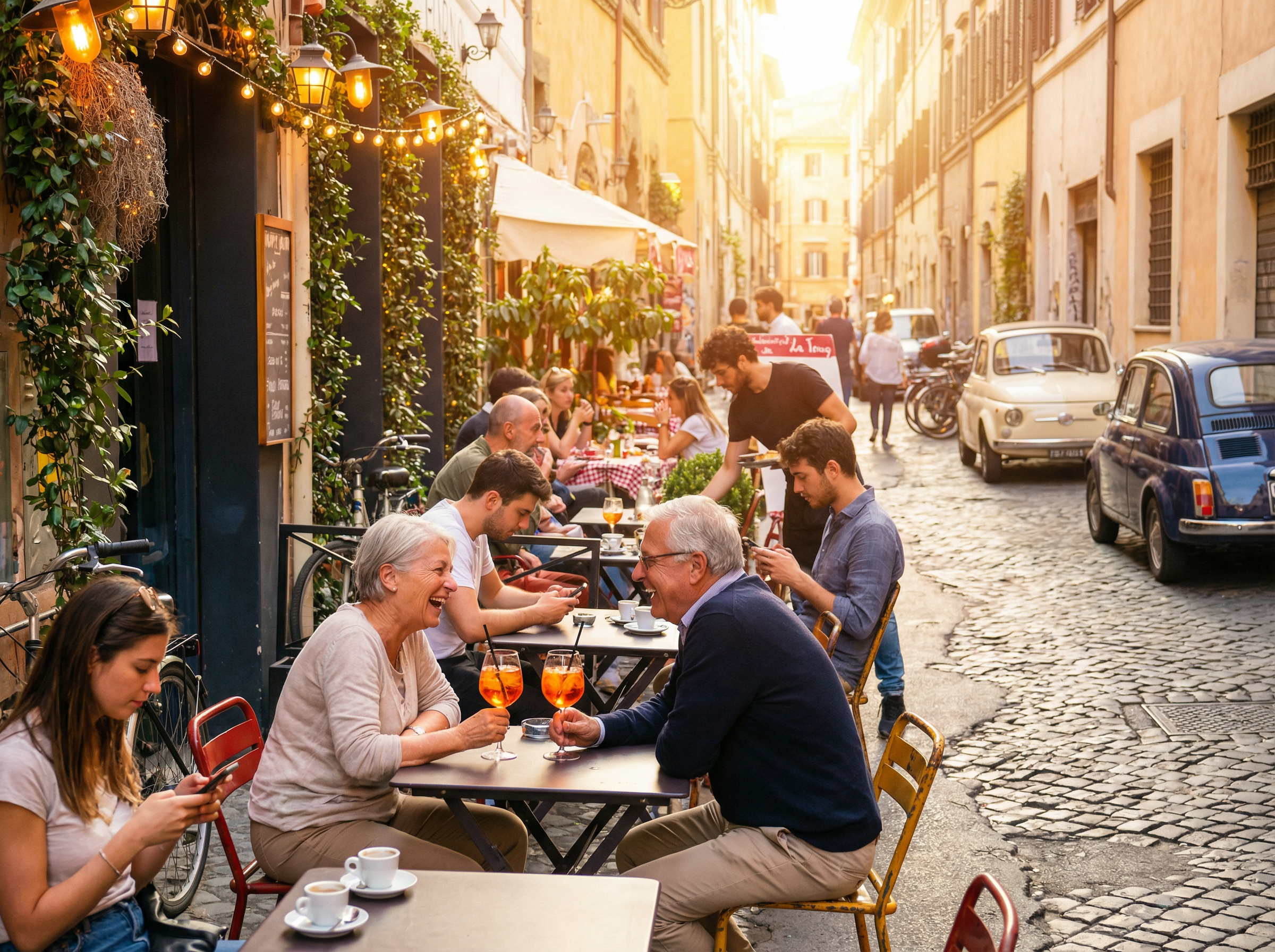 Street café scene in Western Europe