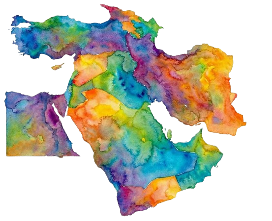 A map-style graphic of the Middle East for travel orientation