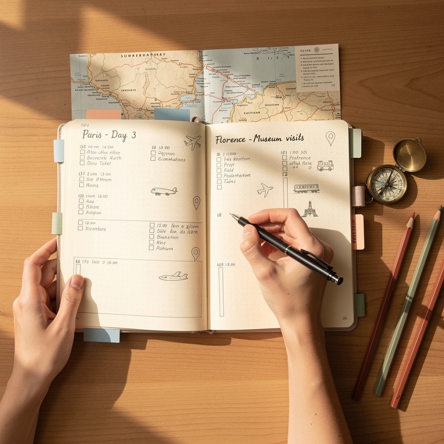 Plan for travel guide showing calm travel planning decisions