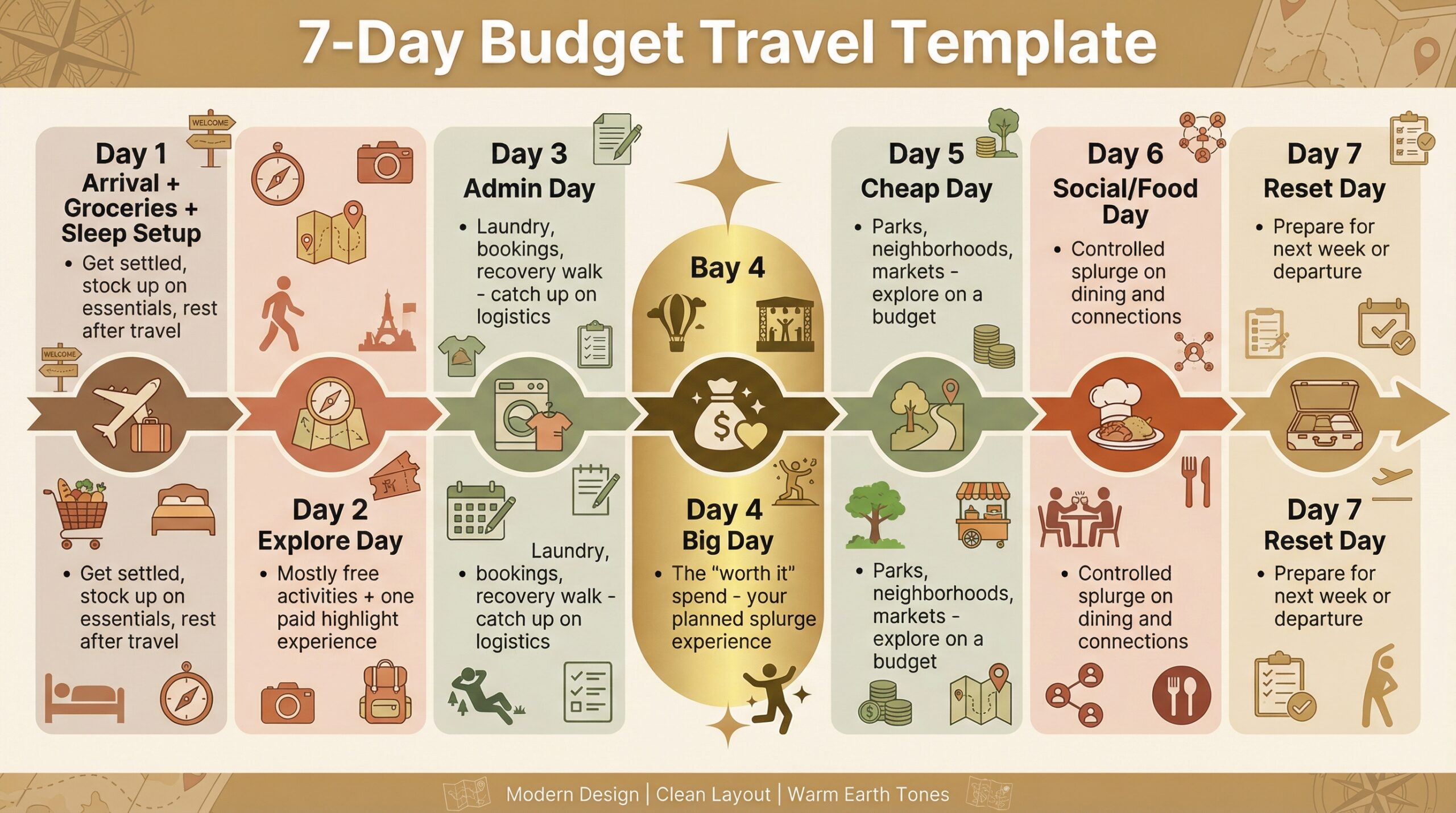 7-day budget plan showing how to structure your week so costs stay predictable