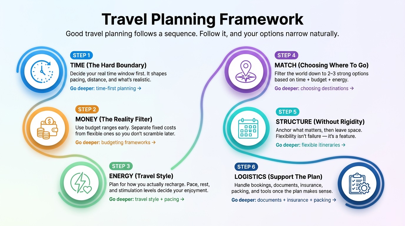 Travel planning framework showing how to plan a trip clearly