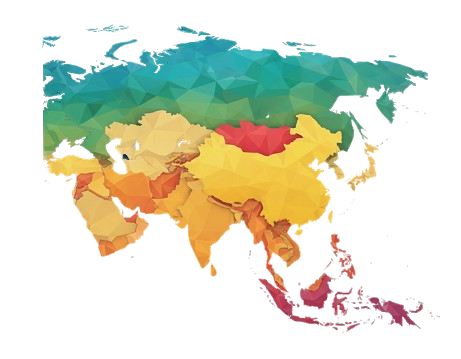 A map-style graphic of Asia for travel orientation