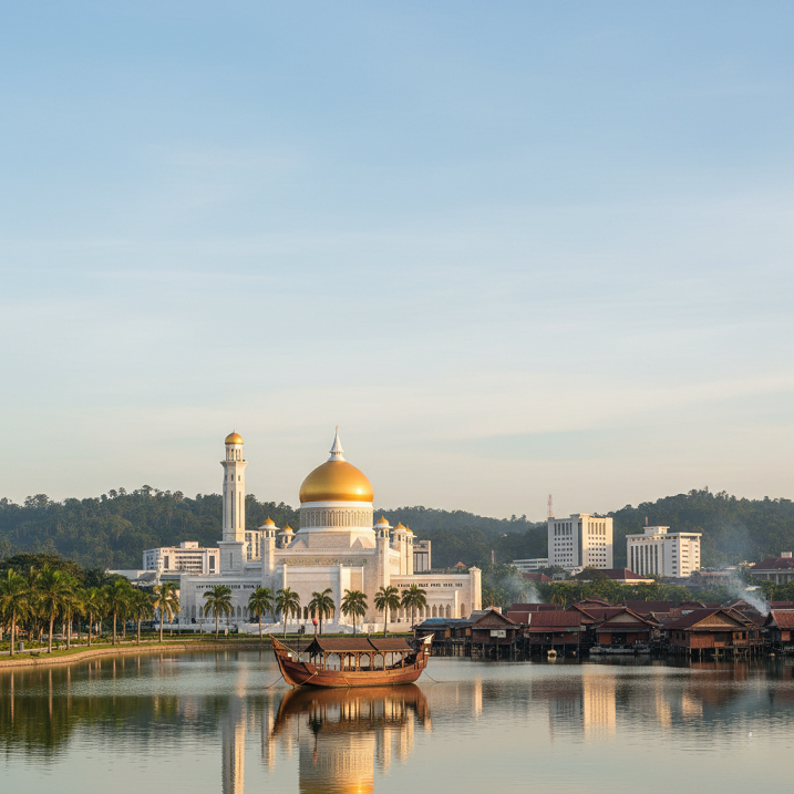 Mosque and waterfront skyline in Bandar Seri Begawan, Brunei