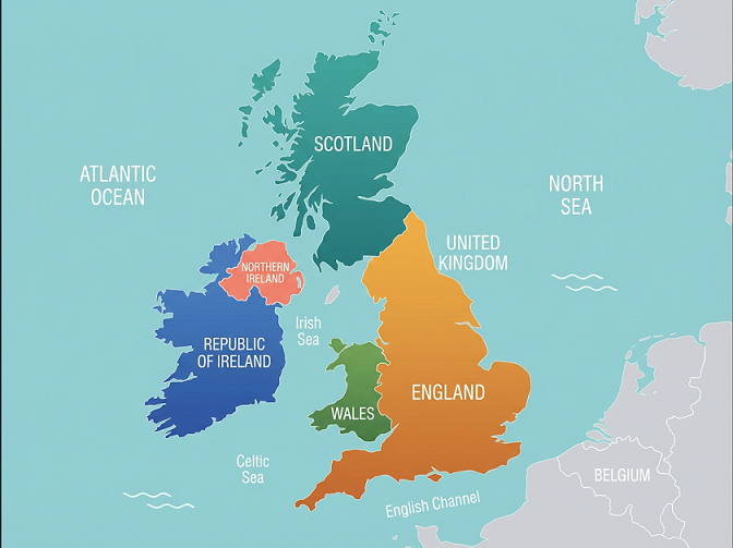 Map of the British Isles showing Great Britain, Ireland, and surrounding islands