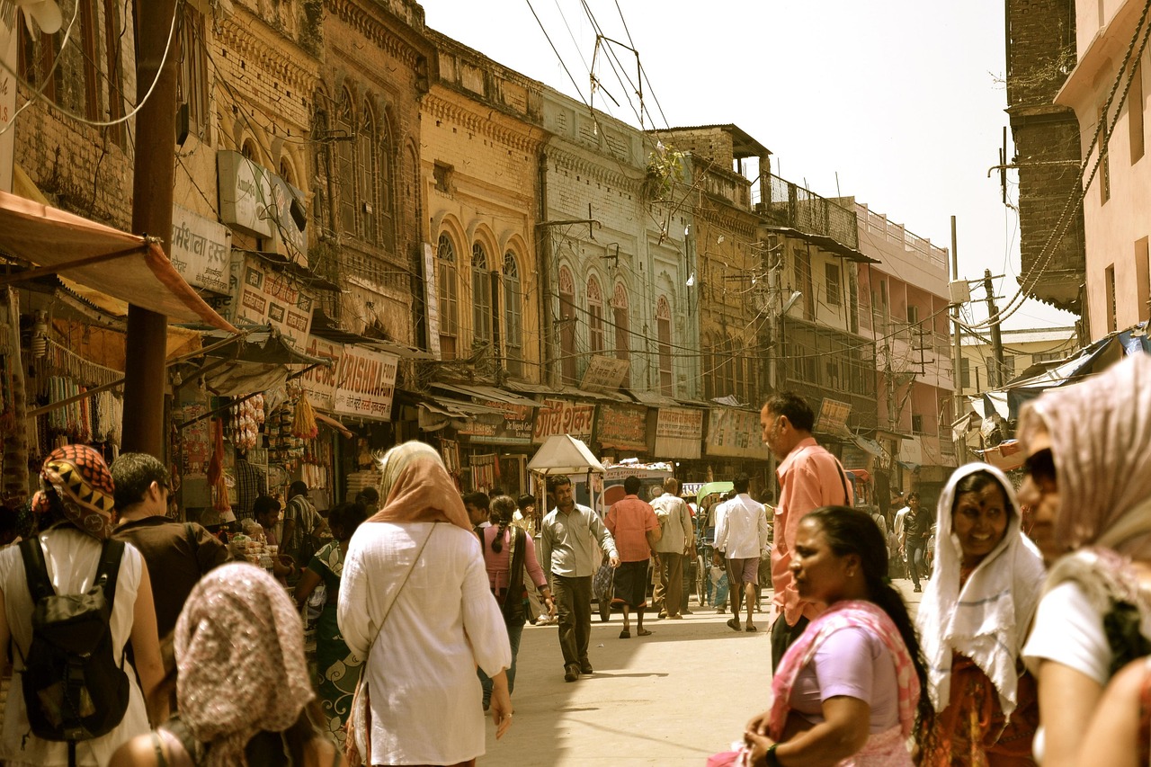 Busy market street in India