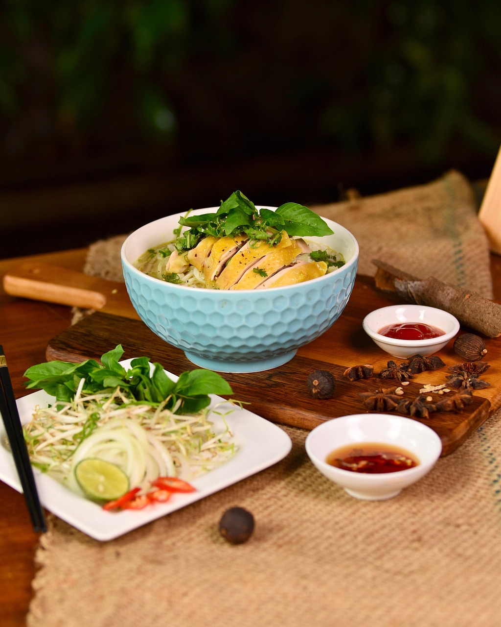 Vietnamese dishes served at a street-side table