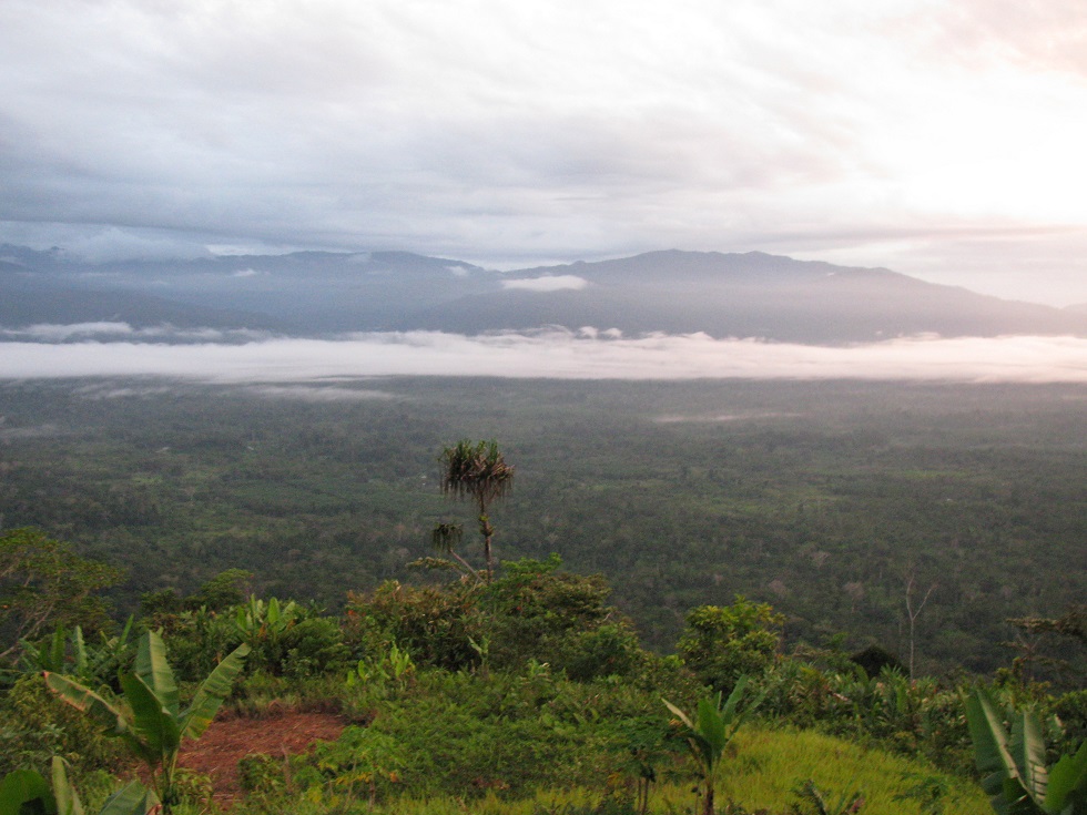 Early morning village and mountain setting near the Kokoda Track, Papua New Guinea