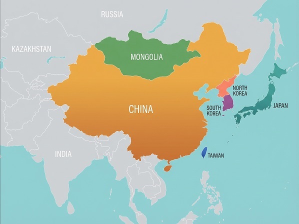 Map-style view of East Asia
