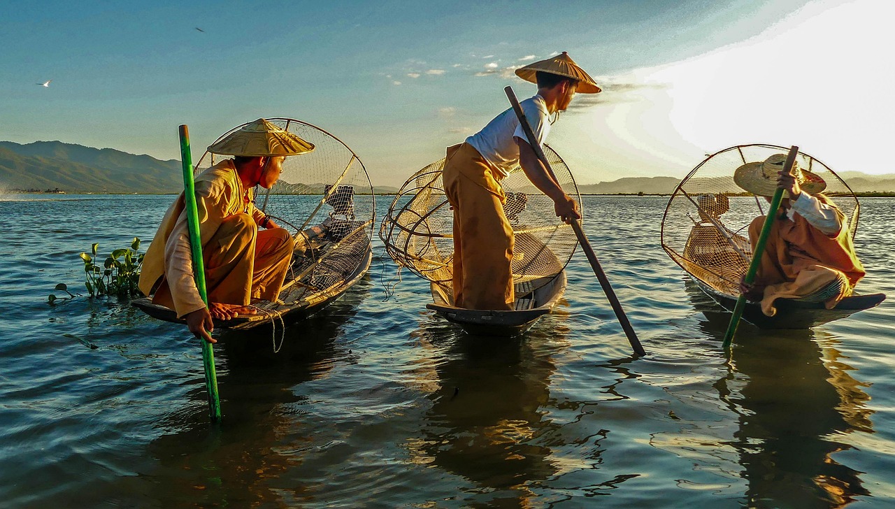 Traditional fishing scene in East Asia