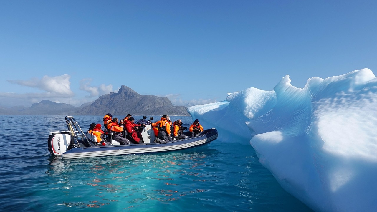 Iceberg and Arctic sea scene representing Greenland seasons and ice landscapes