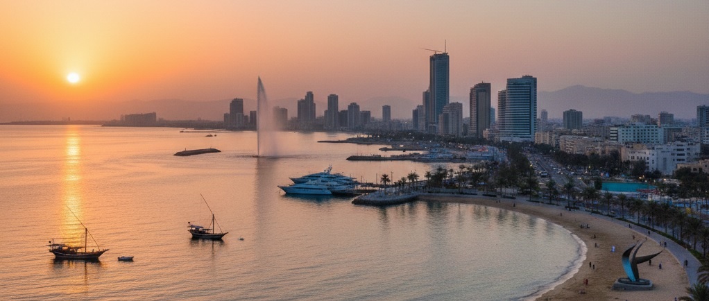 Jeddah coastline and city atmosphere in Saudi Arabia
