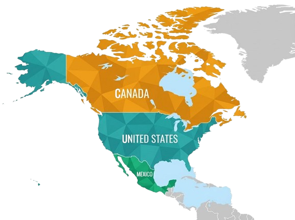 A simplified map of North America