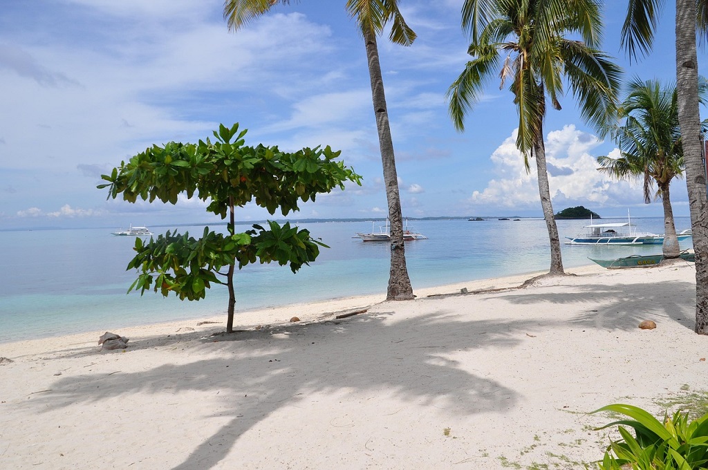 Coastal village and bay scenery in the Philippines