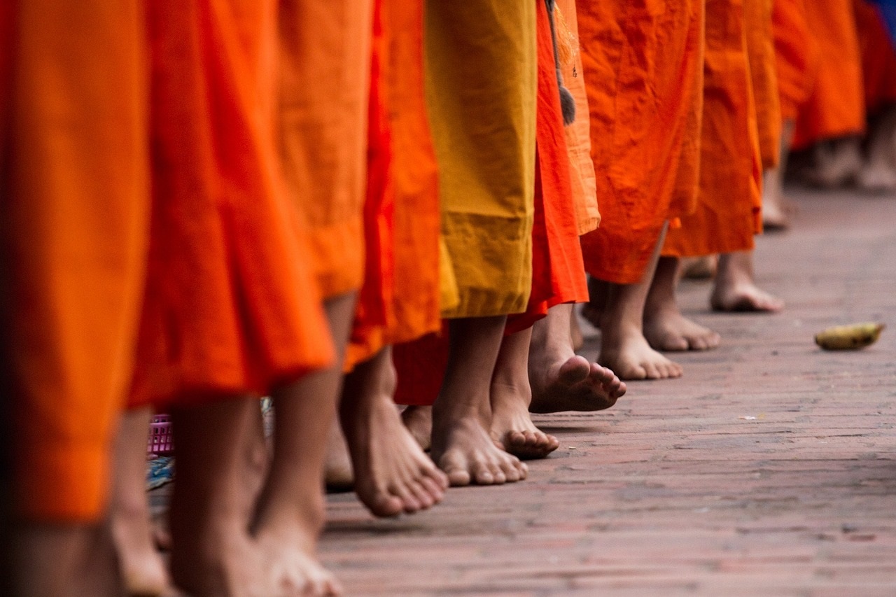 Monks and sacred morning atmosphere in Luang Prabang, Laos