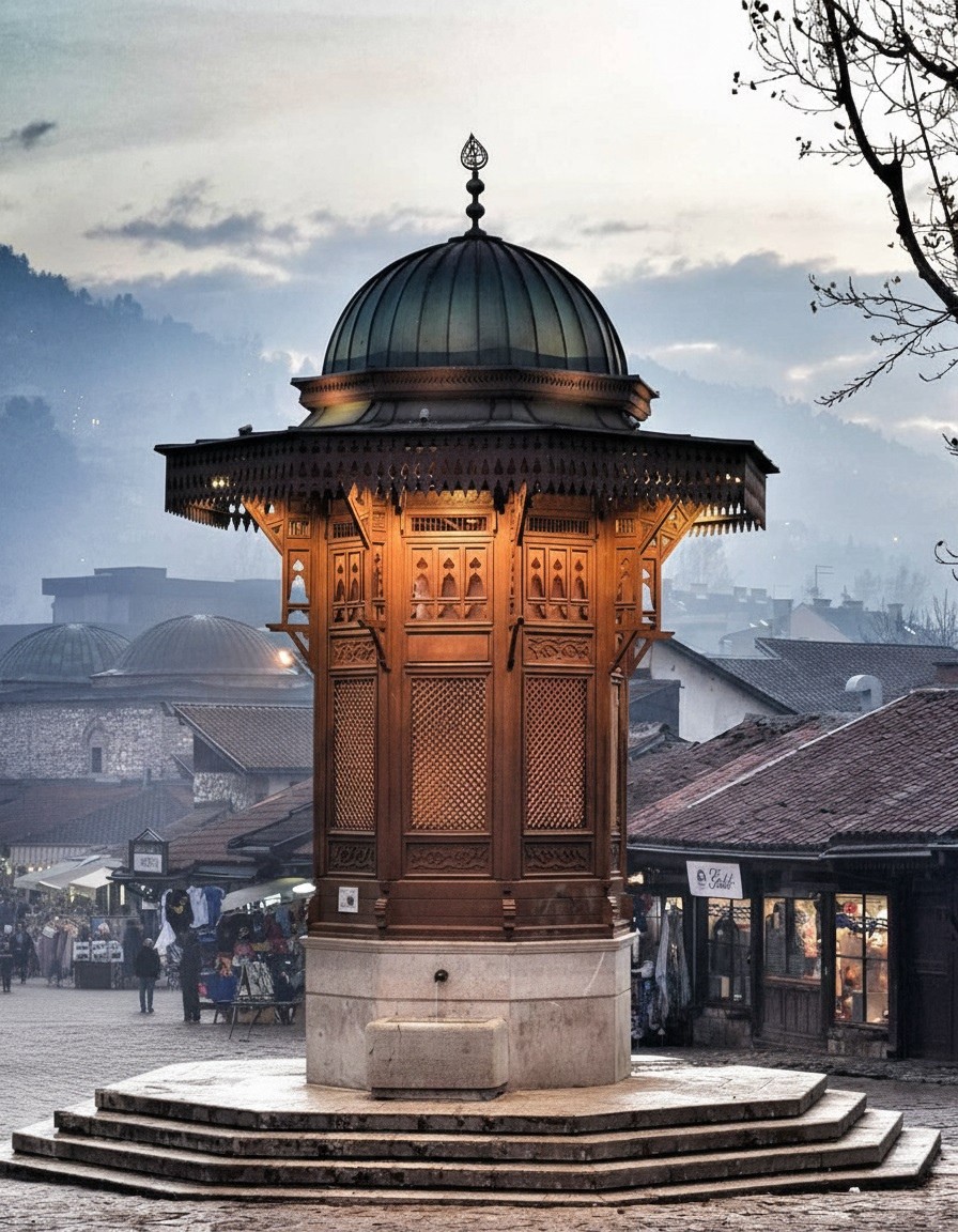 The Sebilj fountain in Sarajevo's old town bazaar