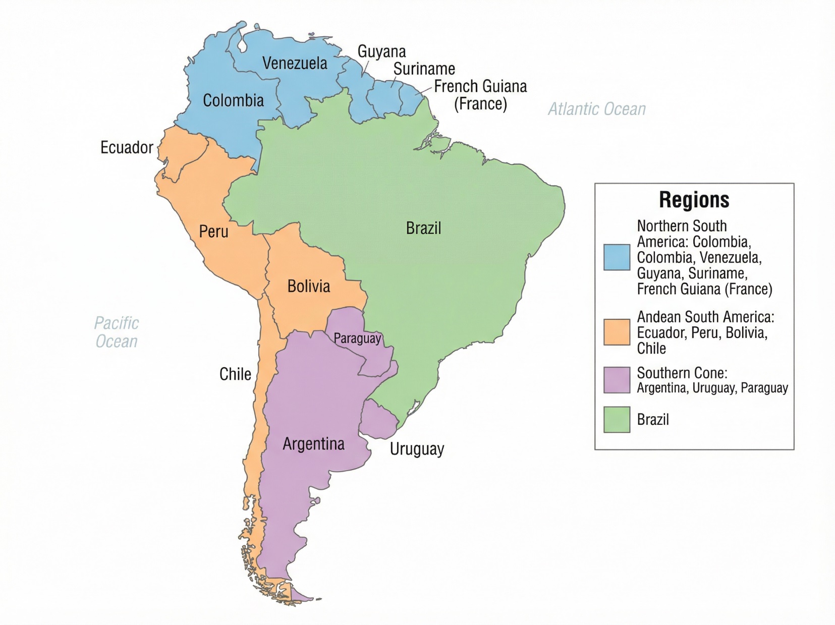 Regional map of South America