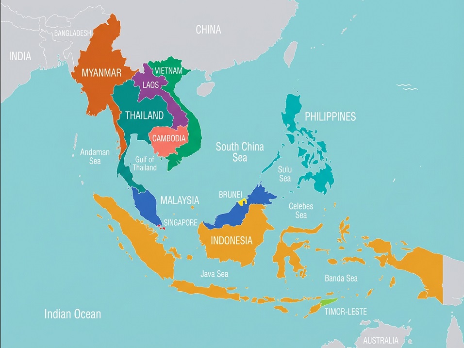 Map-style view of South Asia country corridor
