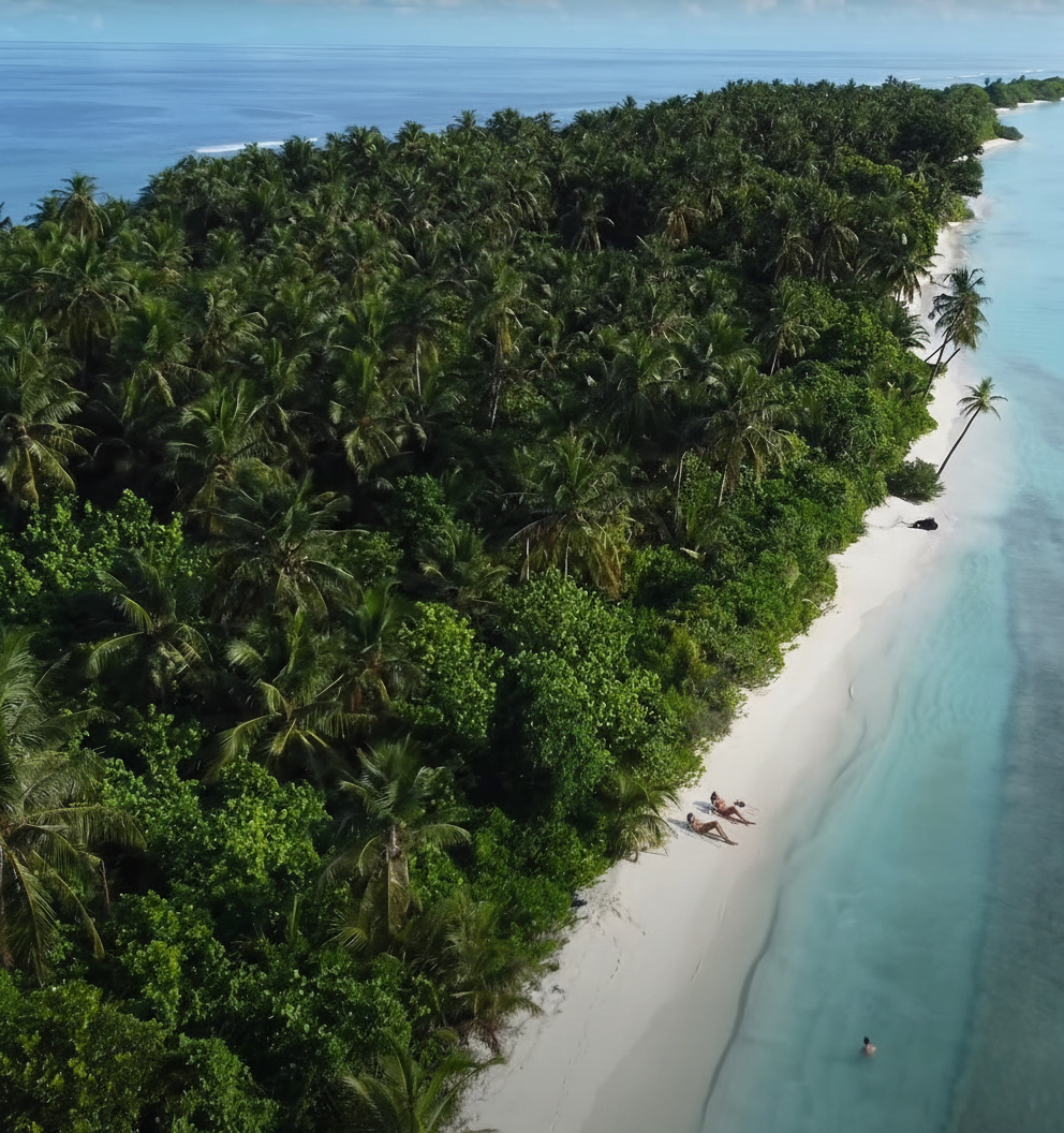 Long sand beach on Dhigurah Maldives