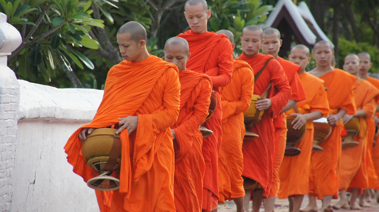 The Monks of Laos in saffron robes