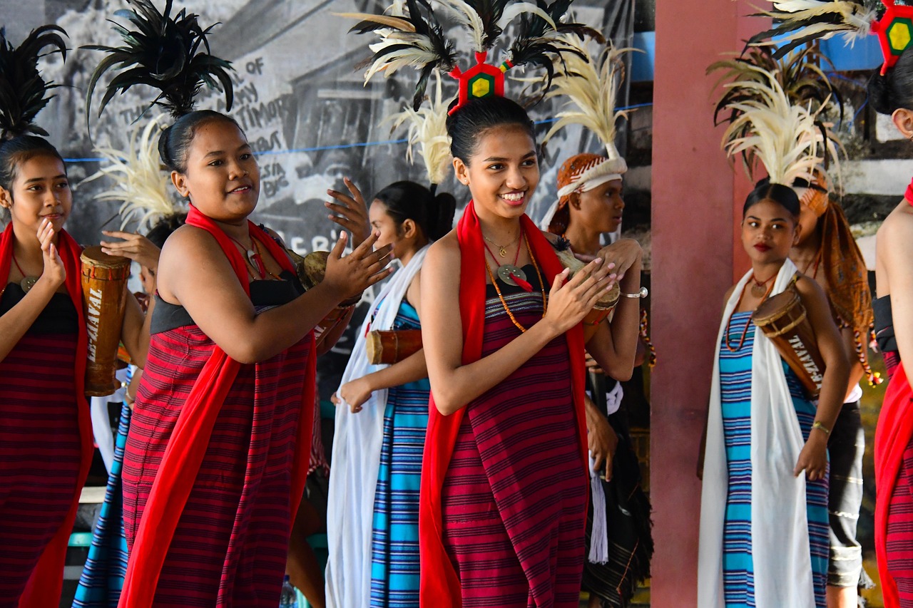 traditional dancers in Timor-Leste (East Timor) performing the Likurai dance.