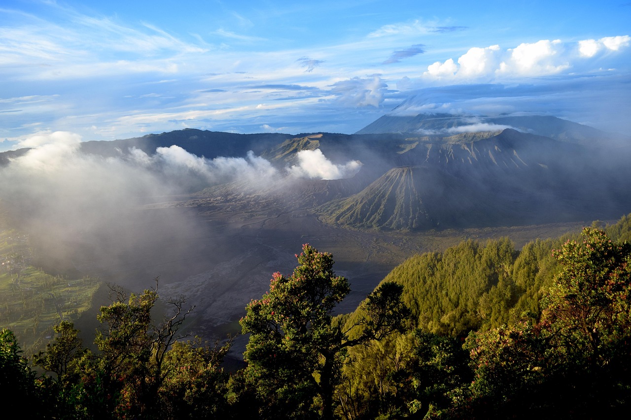Volcanic mountain sunrise in Indonesia