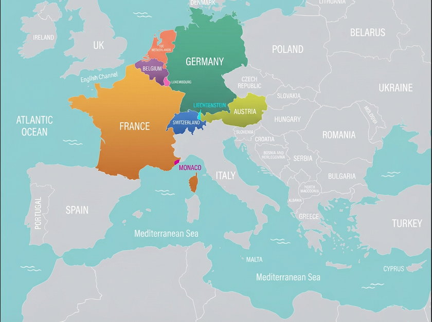 Map highlighting the Western Europe region