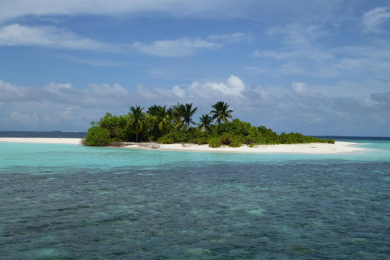 White sand beach and clear lagoon in the Maldives