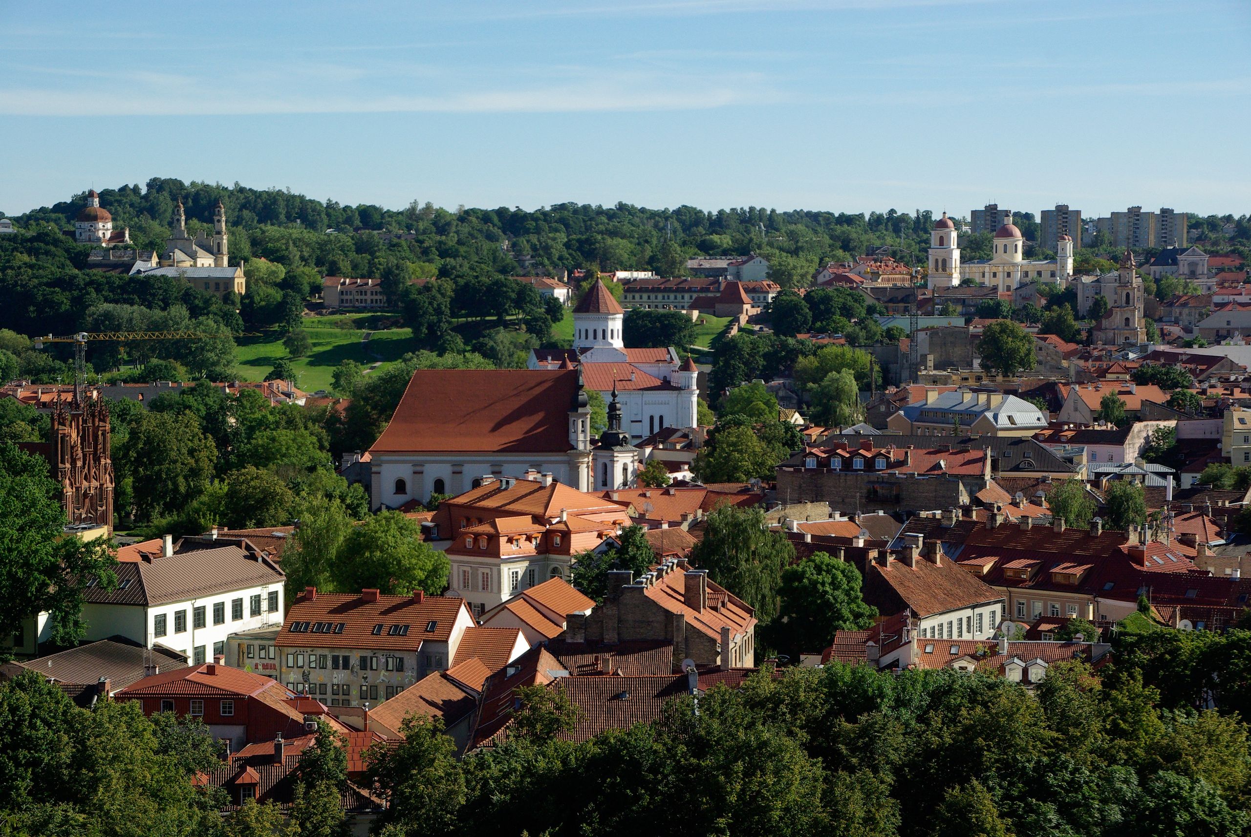 Lithuania travel scene: Vilnius Old Town with baroque churches and red rooftops