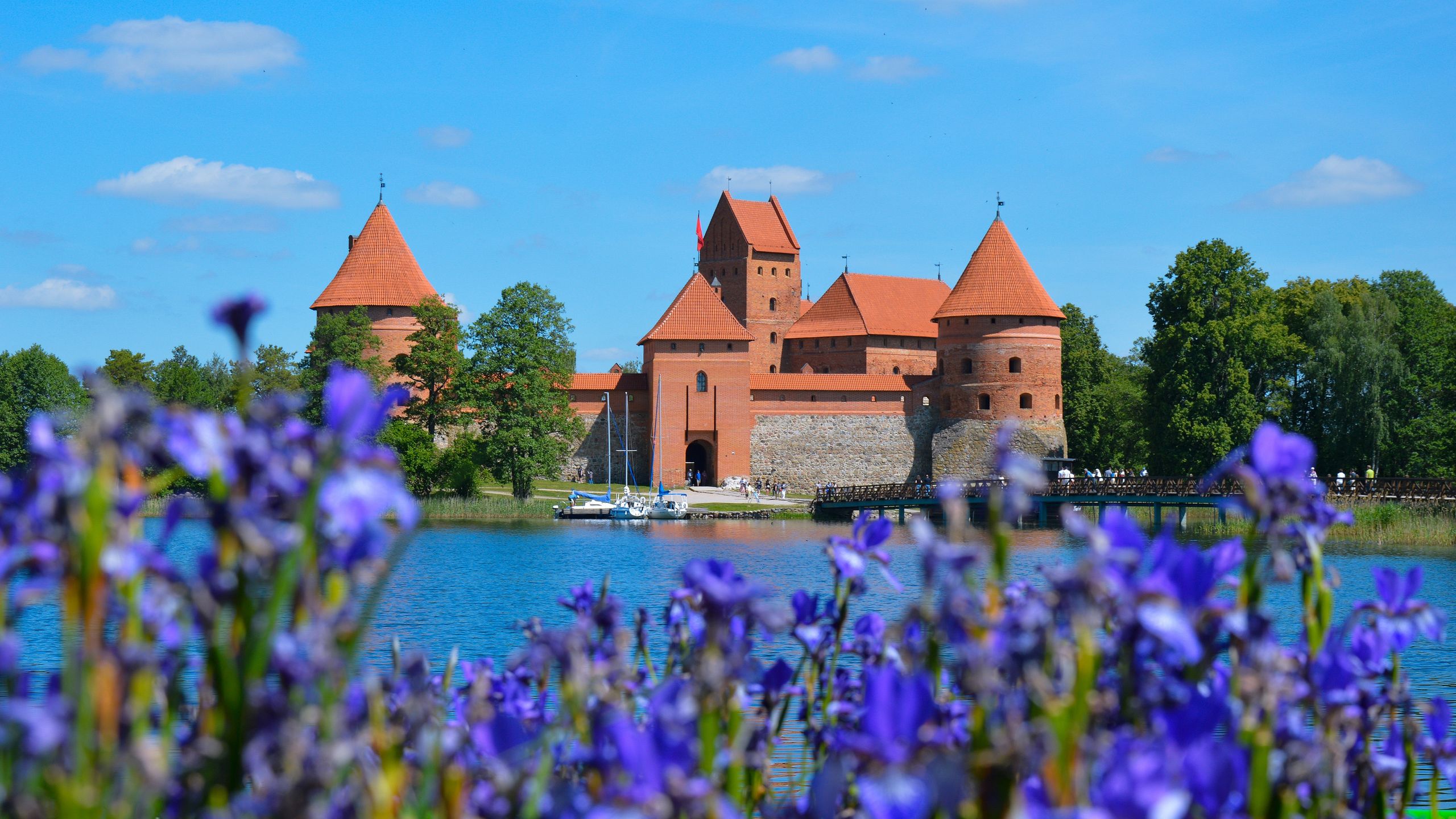 Lithuania: Trakai Island Castle on Lake Galvė with red brick towers