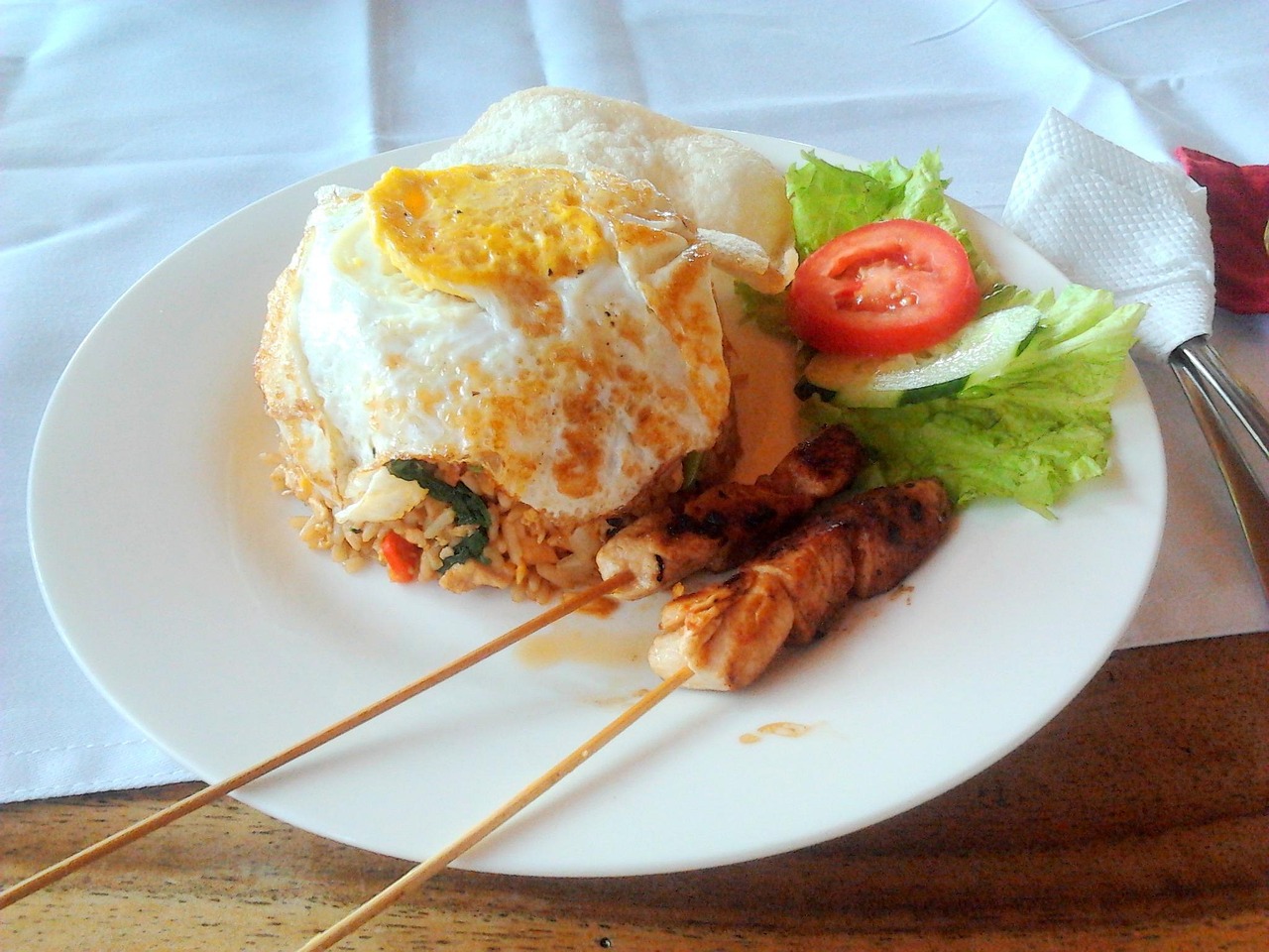 Indonesian rice and satay style meal