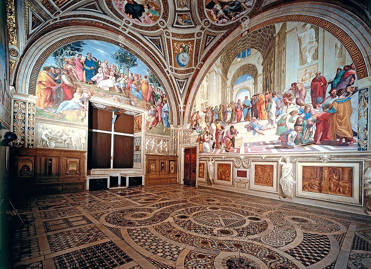 Vatican: Raphael Rooms with Renaissance frescoes showing School of Athens and other masterpieces