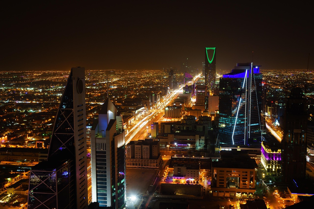 Riyadh skyline at golden hour, Saudi Arabia
