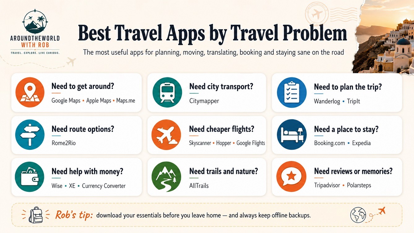 Best travel apps by travel challenge infographic