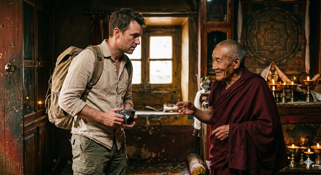 Traveller asking permission to photograph a local person respectfully