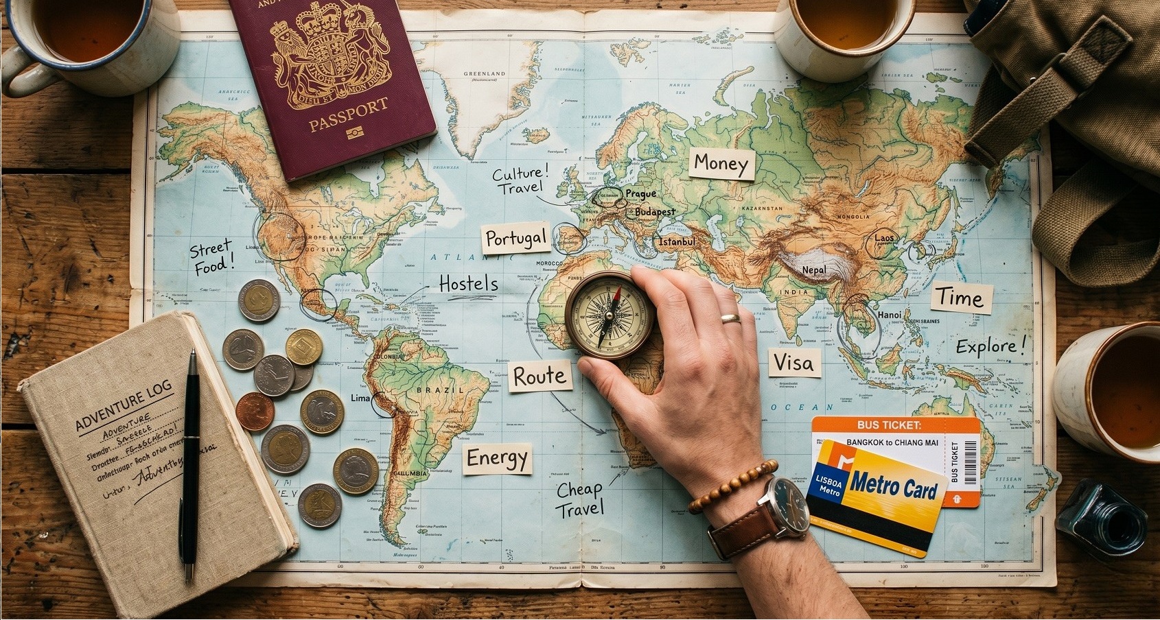 Cheapest countries to travel to shown as a travel planning map with budget notes and passport