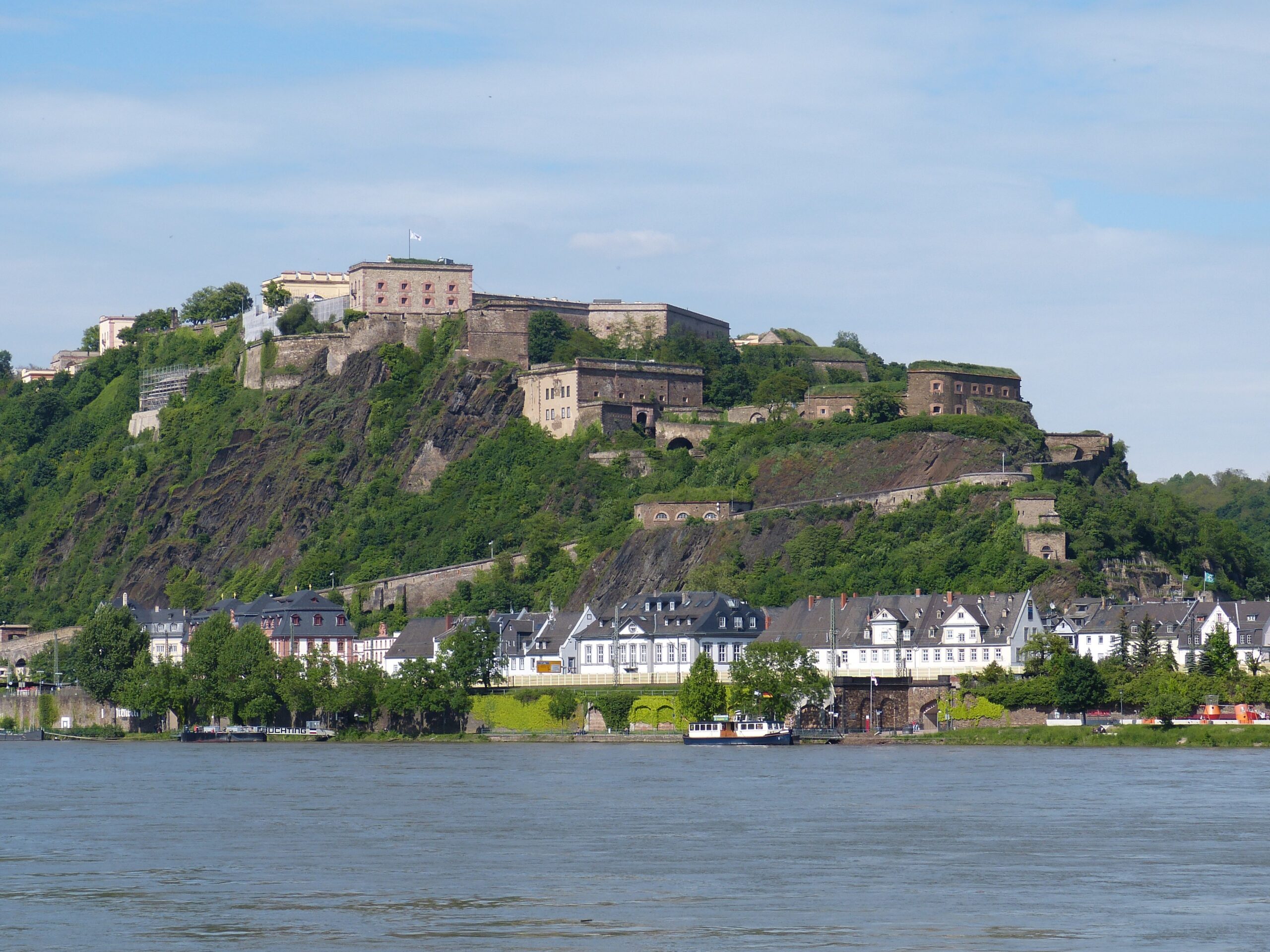 Ehrenbreitstein Fortress rising above the Rhine across from Koblenz