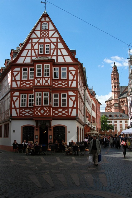 Street scene in historic Mainz Germany