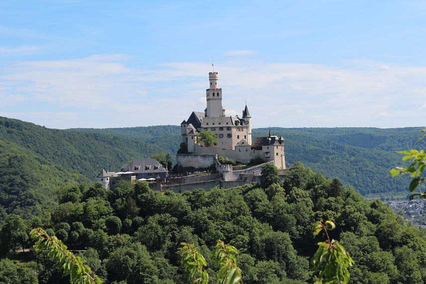 Marksburg Castle above Braubach overlooking the Middle Rhine Valley in Germany