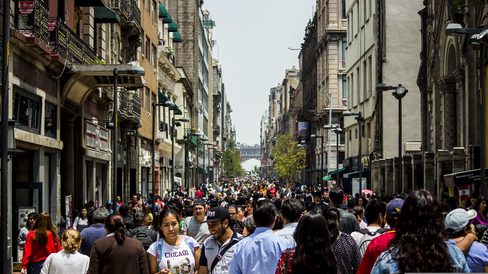 Crowds along a pedestrian street in Mexico City