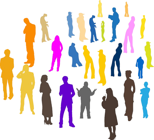Colourful silhouettes representing different personalities in a group