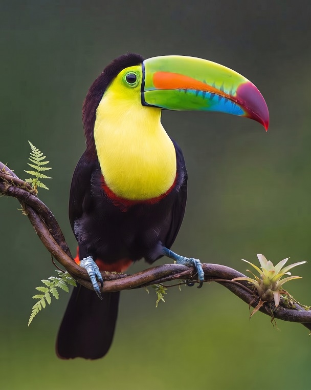 Toucan with a multicoloured bill perched on a branch