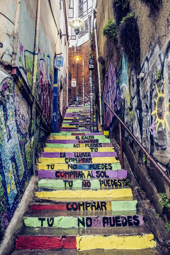 Colourful staircase in Valparaíso, Chile