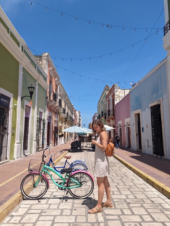 Colourful buildings and bicycles along a Campeche street