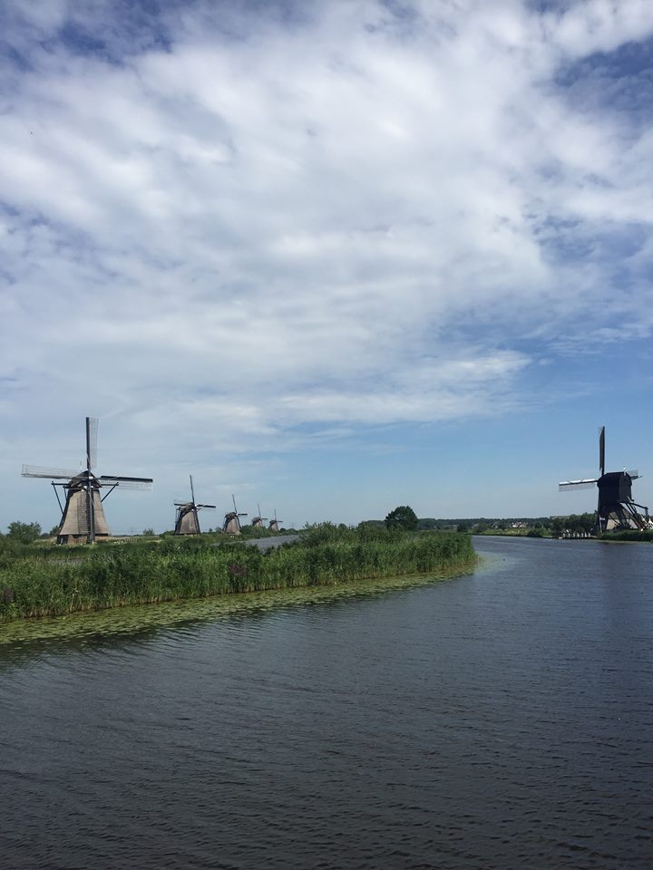 Windmills beside the water at Kinderdijk in the Netherlands